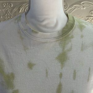 White and Green Tie Dye Style T-Shirt Gilden Sz S